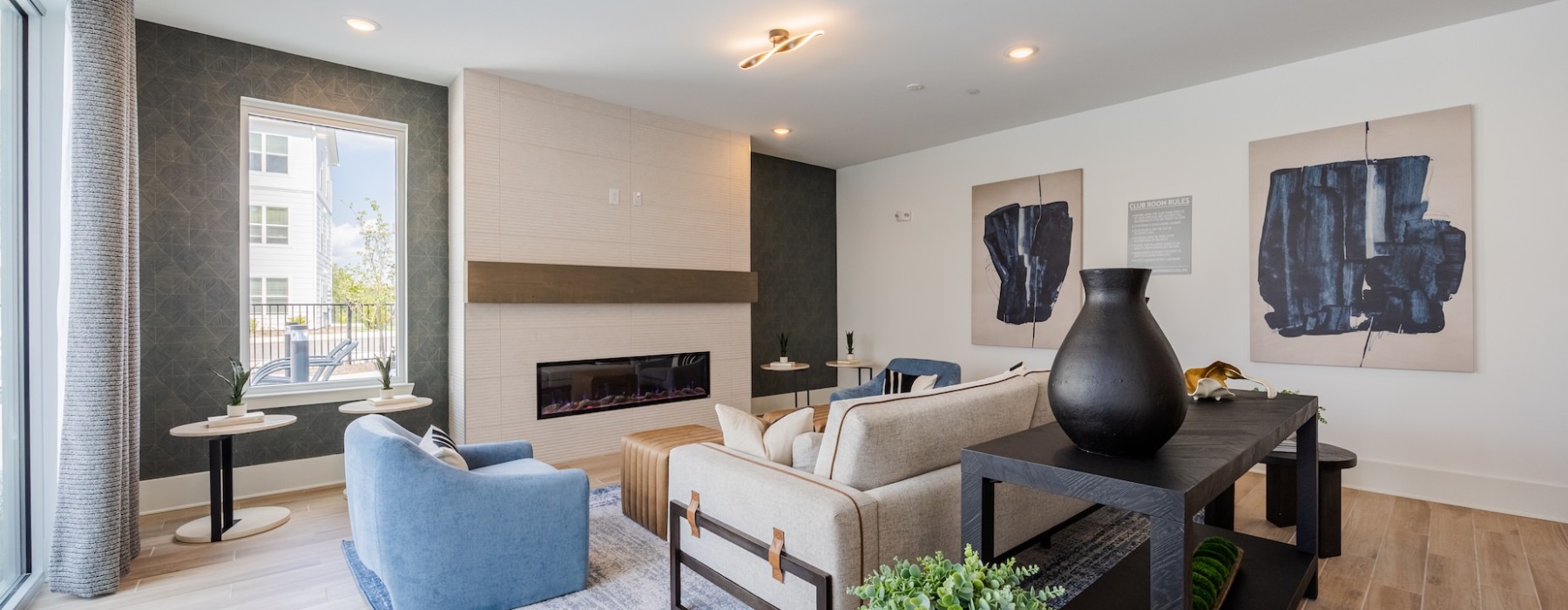 Modern resident clubhouse inside luxury Antioch Nashville apartments at Madison Century Farm.